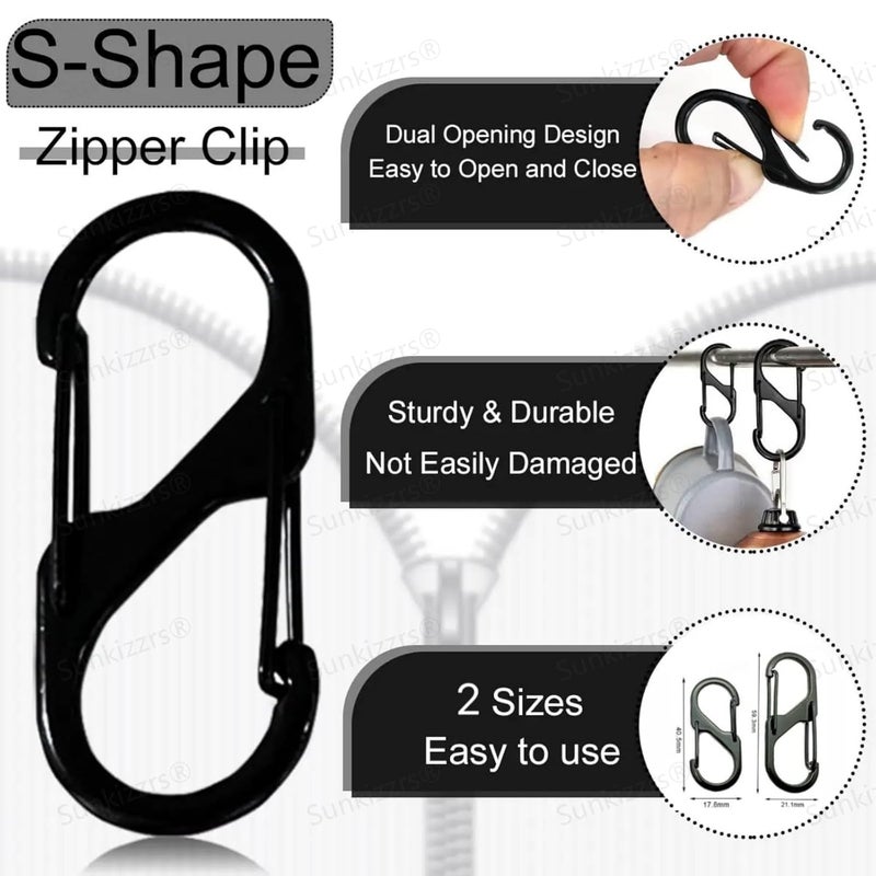 Sunkizzrs ® Dual Hook S Carabiners（40 MM, Pack of 10）—Quick Release Design Hooks Keychain—Multi-Purpose Snap Hooks—Zinc Alloy Anti Theft Zipper Carabiner Clips for Backpack,Camping,Gardening,Outdoor - Image 3