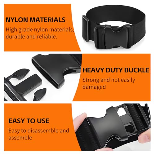 uadbau Luggage Straps for Suitcases TSA Approved, Straps with Buckles, Adjustable Luggage Connector Straps for Suitcases - Connect 3 Luggages, Fanny Pack Extender Strap (2pcs Black) - Image 4