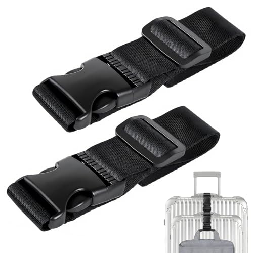 uadbau Luggage Straps for Suitcases TSA Approved, Straps with Buckles, Adjustable Luggage Connector Straps for Suitcases - Connect 3 Luggages, Fanny Pack Extender Strap (2pcs Black) - Image 1