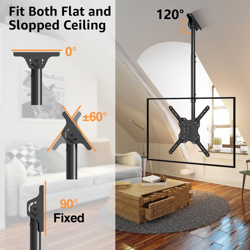 ELIVED Ceiling TV Mount Fits Most 26-65 Inch LED, LCD OLED Flat Screen TVs, Full Motion Height Adjustable, Swivel and Tilt TV Bracket, Max VESA 400x400mm, Holds up to 99 lbs. YD3015 - Image 3