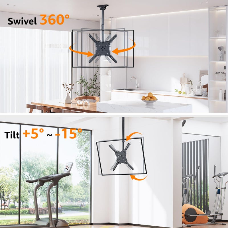 ELIVED Ceiling TV Mount Fits Most 26-65 Inch LED, LCD OLED Flat Screen TVs, Full Motion Height Adjustable, Swivel and Tilt TV Bracket, Max VESA 400x400mm, Holds up to 99 lbs. YD3015 - Image 4