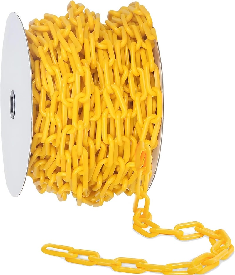 Yellow Plastic Safety Barrier Chain, 98.4 Ft Roll, Easy Setup and Weather-Resistant - Image 1