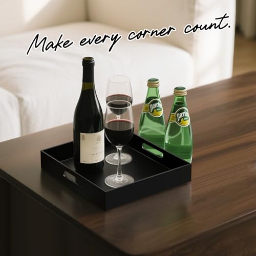 KEVJES Glossy Black Acrylic Serving Tray with Handles-Butler Trays for Coffee Table, Snacks,Breakfast in Bed, Kitchen Countertop,Vanity,Makeup Organizer,Ottoman (Black, 12x12 Inches) - Image 3