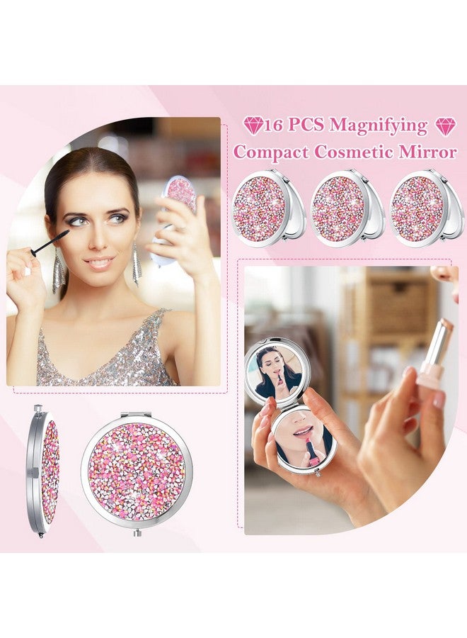 Maitys 16 Pcs Compact Mirror For Purses Small Cosmetic Folding Pocket Compact Mirror Bulk 2.75 Inch Round Diamond Bling 1X/ 2X Magnifying Makeup Mirror For Women Girls Wedding Gift Pink Silver(Pink Silver) - Image 5