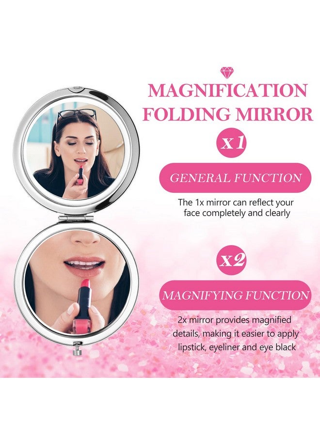 Maitys 16 Pcs Compact Mirror For Purses Small Cosmetic Folding Pocket Compact Mirror Bulk 2.75 Inch Round Diamond Bling 1X/ 2X Magnifying Makeup Mirror For Women Girls Wedding Gift Pink Silver(Pink Silver) - Image 4
