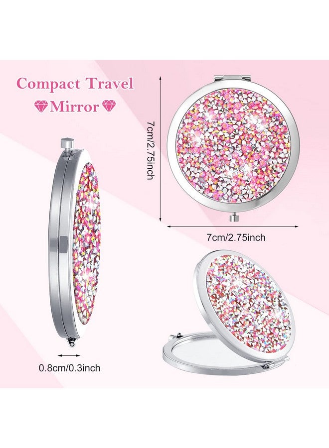 Maitys 16 Pcs Compact Mirror For Purses Small Cosmetic Folding Pocket Compact Mirror Bulk 2.75 Inch Round Diamond Bling 1X/ 2X Magnifying Makeup Mirror For Women Girls Wedding Gift Pink Silver(Pink Silver) - Image 2