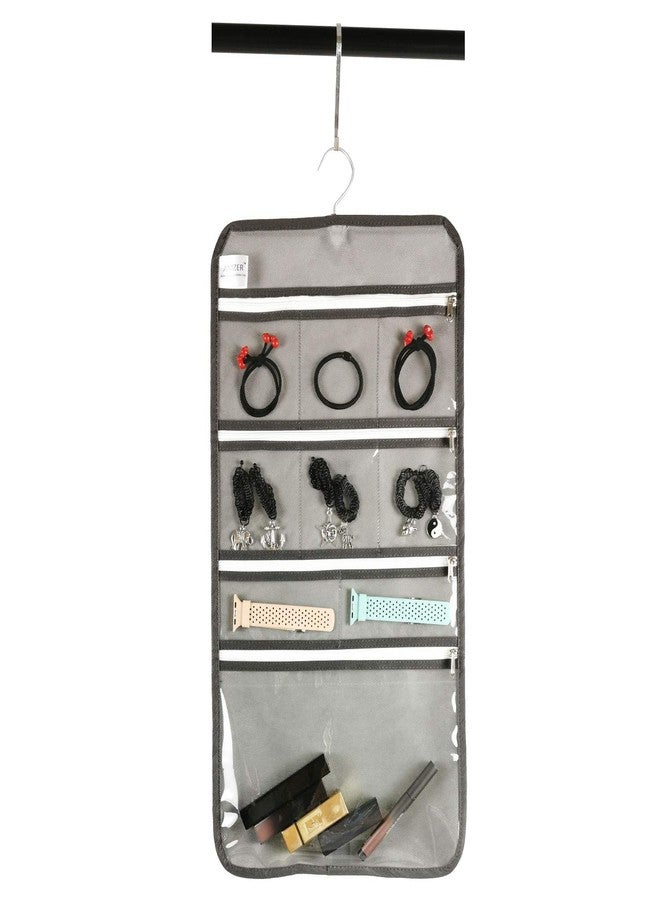 ANIZER Travel Foldable Jewelry Rolls Bag Hanging Jewelry Organizer with 9 Zippered Clear Pockets Storage Pouch with Rotatable Hanger (GREY) - Image 3