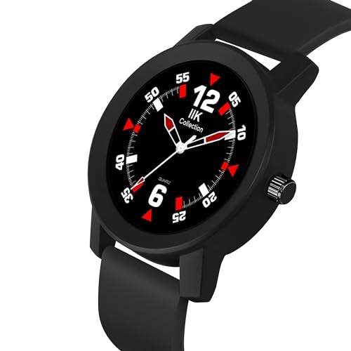 IIK COLLECTION Watches Men Round Numerical Dial Men Watch Silicon Strap Long Battery Life Stainless Steel Bracelet Black Chain Adjustable Flexible Silicon Strap Watches Boys. - Analogue - Image 4