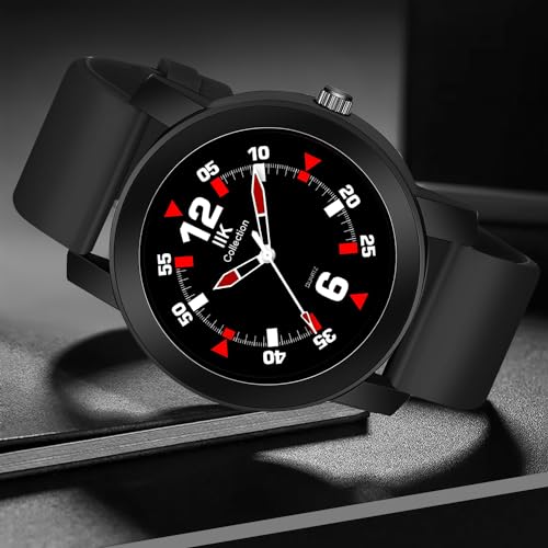 IIK COLLECTION Watches Men Round Numerical Dial Men Watch Silicon Strap Long Battery Life Stainless Steel Bracelet Black Chain Adjustable Flexible Silicon Strap Watches Boys. - Analogue - Image 2