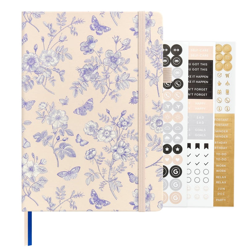 &And Per Se ⩓ Per Se Bullet Dotted Journal, A5 Hardcover Aesthetic Notebook â€“ 160 Pages 100gsm Thick Dot Grid Paper, 3 Sticker Sheets â€“ Gift-Ready Journaling Kit for Women (Blue Flowers) - Image 1
