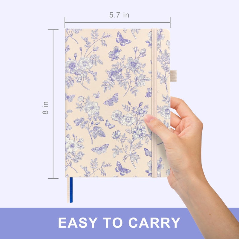&And Per Se ⩓ Per Se Bullet Dotted Journal, A5 Hardcover Aesthetic Notebook â€“ 160 Pages 100gsm Thick Dot Grid Paper, 3 Sticker Sheets â€“ Gift-Ready Journaling Kit for Women (Blue Flowers) - Image 2