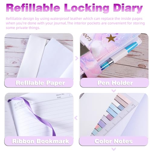Kutoda Diary with Lock, 192 Pages College Ruled Journal with lock, A5 Secret Lock Journal with Pen and Color Notes for Girls Ages 8-12, Birthday Gifts for Girls, Purple - Image 4