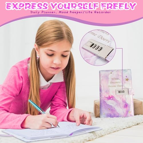 Kutoda Diary with Lock, 192 Pages College Ruled Journal with lock, A5 Secret Lock Journal with Pen and Color Notes for Girls Ages 8-12, Birthday Gifts for Girls, Purple - Image 5