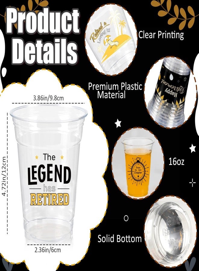CUPLOOV Retirement Party Decoration Cups, 50pcs 16 Oz Plastic Clear Drinking Cups for Retirement Party Supplies Favors Women Men Snack Cup Bulk - Image 4