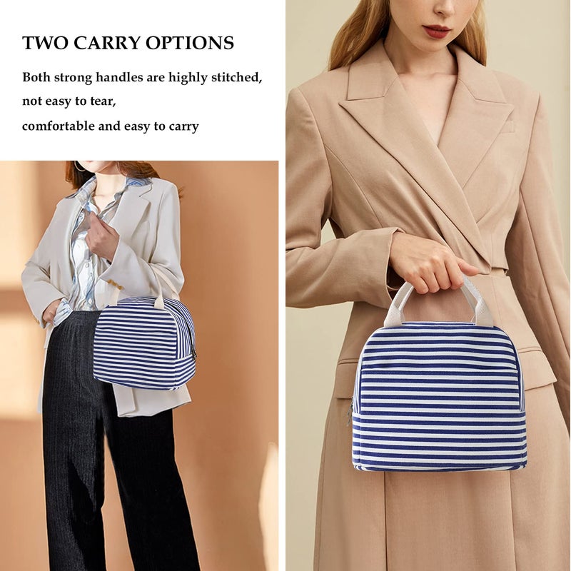 EurCross Blue and White Stripes Lunch Bag Women,Cooler Tote Bag Insulated Lunch Bento Box Bag, Canvas Portable Tote Thermal Bag for Adult Women and Men for Work - Image 5