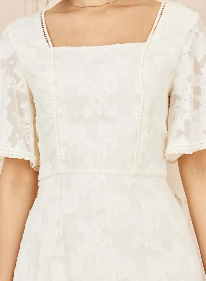 Styli Lace Flutter Sleeve Dress