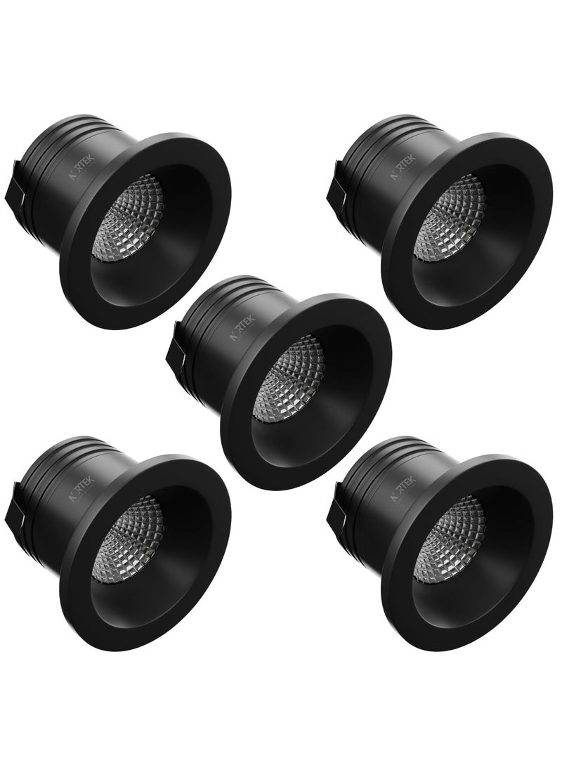 Nortek Nortek Prima 3W LED Cob Downlight Round Recessed Focus Lights for Ceiling Ideal for Shelves Mandir Cabinet Wardrobe Home Decor Lighting Black Body Warm White Pack of 5  - Image 1