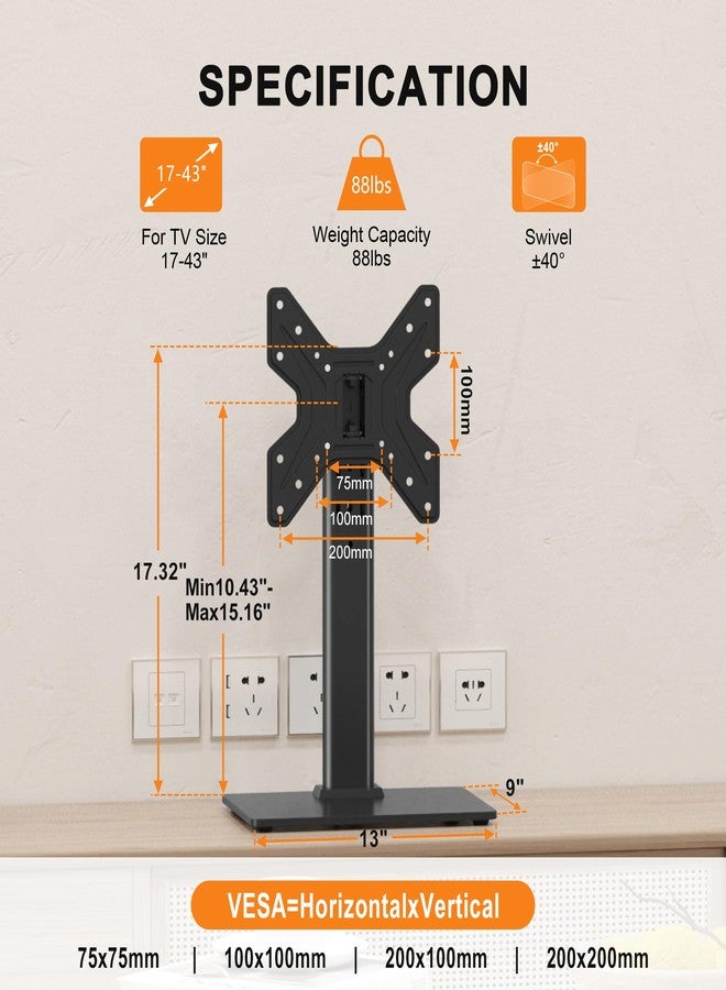 XINLEI Universal Swivel TV Stand Base Table Top TV Stand for 17-43 Inch TVs Height Adjustable Monitor Mount Stand, Holds up to 88lbs, Max VESA 200x200mm, TS205 - Image 2