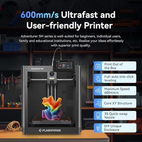 FLASHFORGE Adventurer 5M 3D Printer with Fully Auto Leveling System, Max 600mm/s High-Speed, 280℃ Quick-Detach Nozzle, CoreXY Structure for Superior Print Quality, Rookies & Experts Smart Choice - Image 2