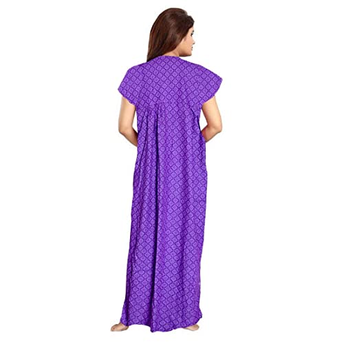 NEGLIGEE Women's Cotton Printed Maxi Nightgown Nighty for Women Ankle Length Night Dress - Pack of 2 (Free Size, 03 Purple & Green) - Image 4
