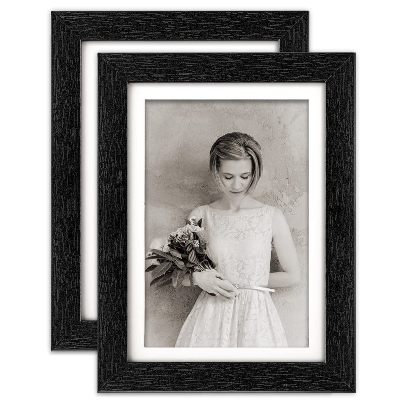TOFOREVO Picture Frames 5x7 Set of 2 Black Wood Grain Photo Frame for Gallery Wall Mounting or Tabletop Display