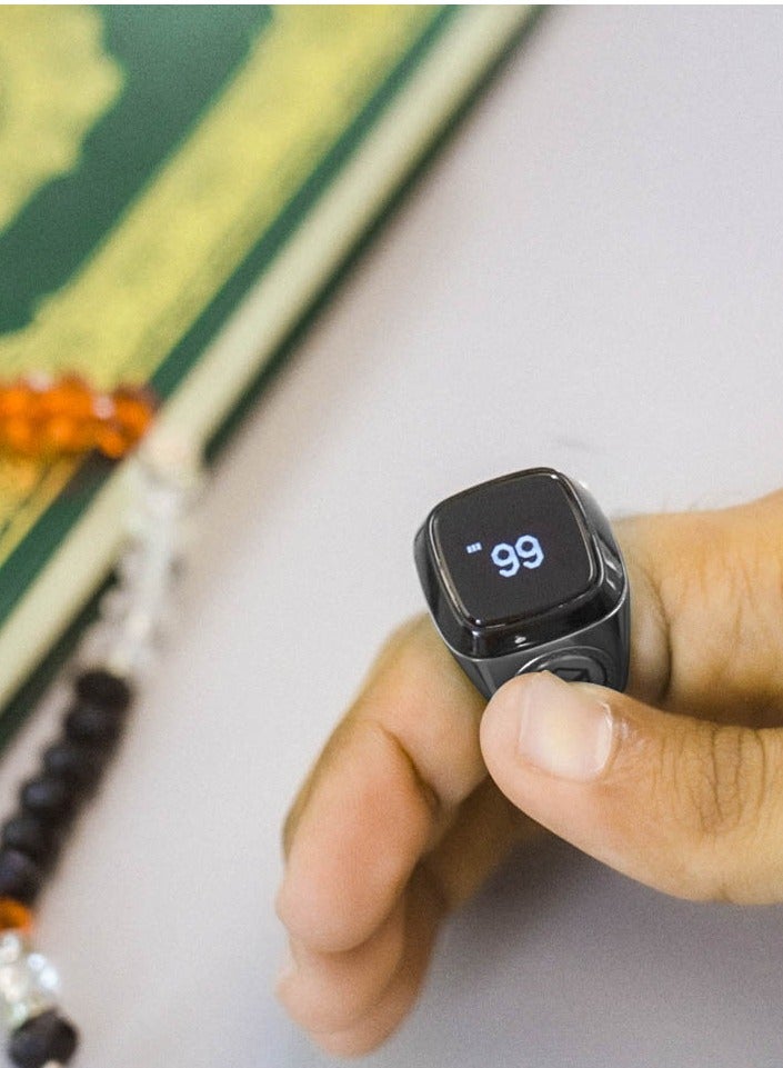 iQIBLA Smart Tasbih Zikr Ring OLED Display 0.42" Metal Smart Ring App Operated Tasbih Counter Prayer Reminder Technology 5 Prayer Time Reminders iQibla Smart Zikr Ring M02 Metal Smart Zikr Ring Long Battery Backup 20MM Space Grey - Image 3