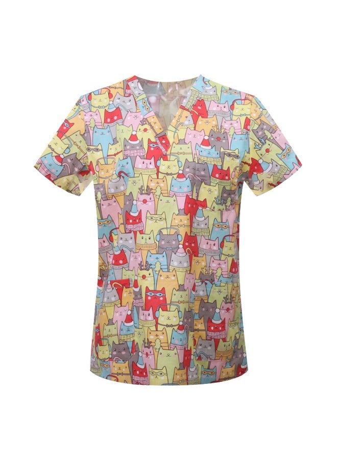 Loquat Womens Medical Scrubs Single Top Medical Uniform Single Printed Top Anime Print - Image 1