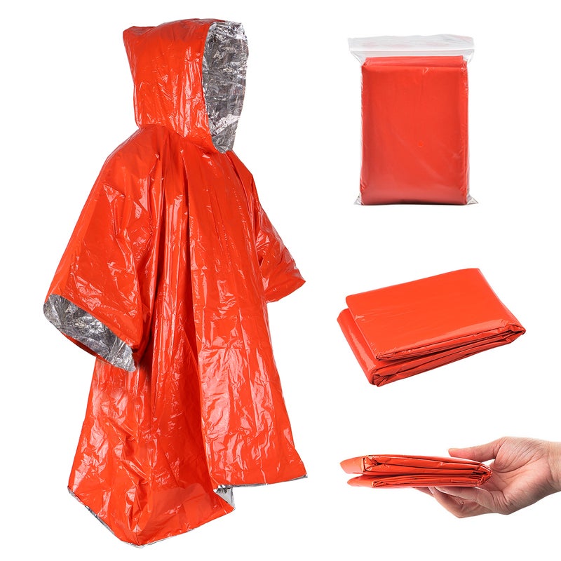Orange Emergency Raincoat Aluminum Film Disposable Poncho Cold Insulation Rainwear - Image 2