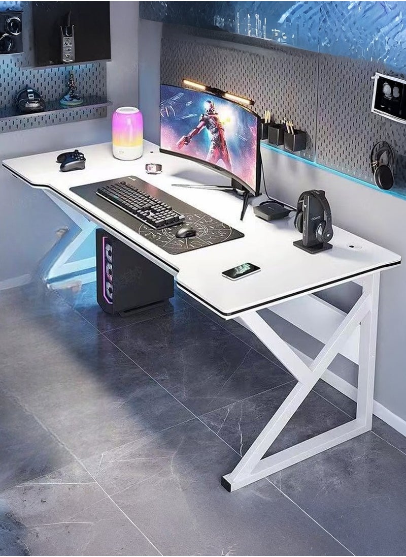 AIWANTO - Ergonomic Large Gaming Desk Computer Desk K-Shaped Gaming Table PC Gaming Workstation Home Office Desks Space-saving Easy to Assemble 140x60x75cm White - Image 1