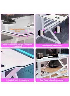 AIWANTO Ergonomic Large Gaming Desk Computer Desk K-Shaped Gaming Table PC Gaming Workstation Home Office Desks Space-saving Easy to Assemble 140x60x75cm White  - Image 4