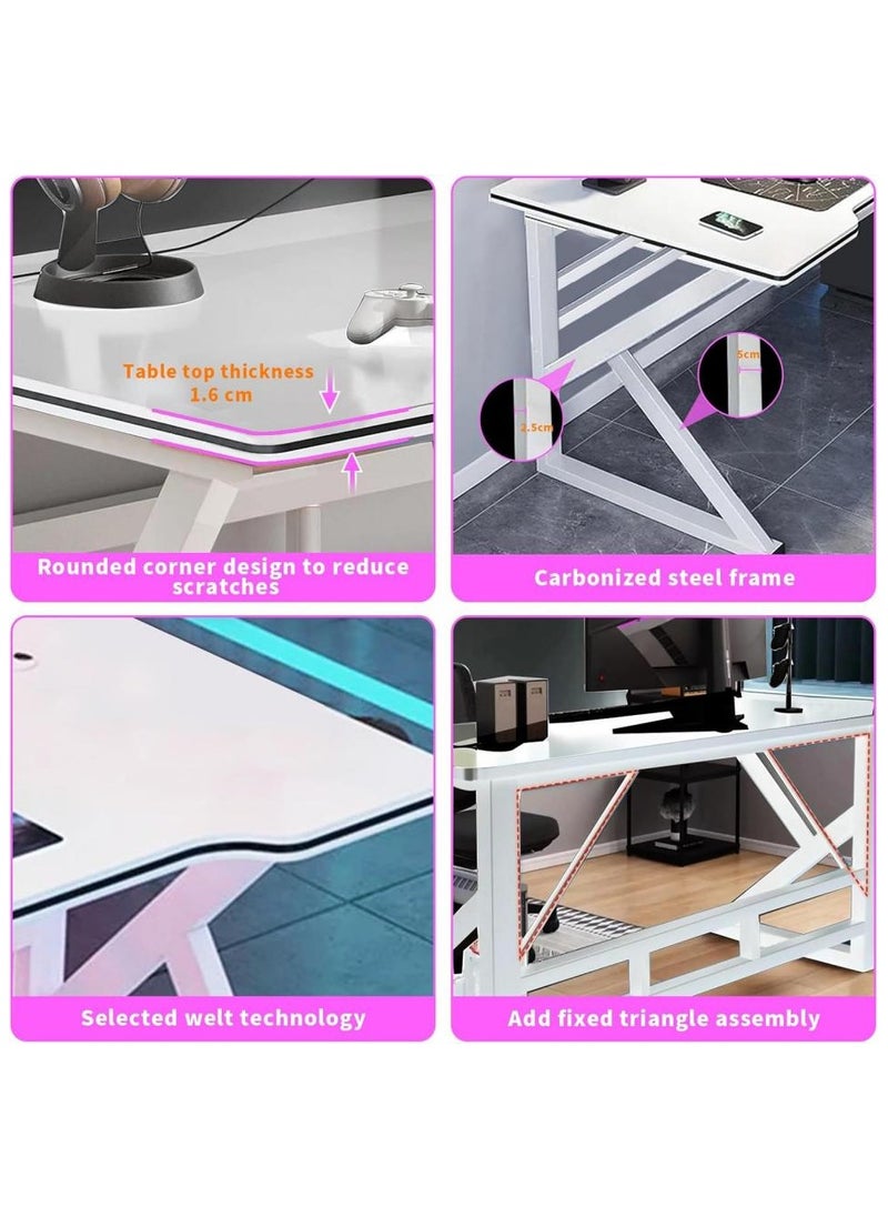 AIWANTO - Ergonomic Large Gaming Desk Computer Desk K-Shaped Gaming Table PC Gaming Workstation Home Office Desks Space-saving Easy to Assemble 140x60x75cm White - Image 1