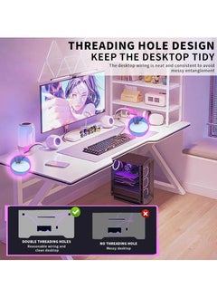 AIWANTO Ergonomic Large Gaming Desk Computer Desk K-Shaped Gaming Table PC Gaming Workstation Home Office Desks Space-saving Easy to Assemble 140x60x75cm White  - Image 3