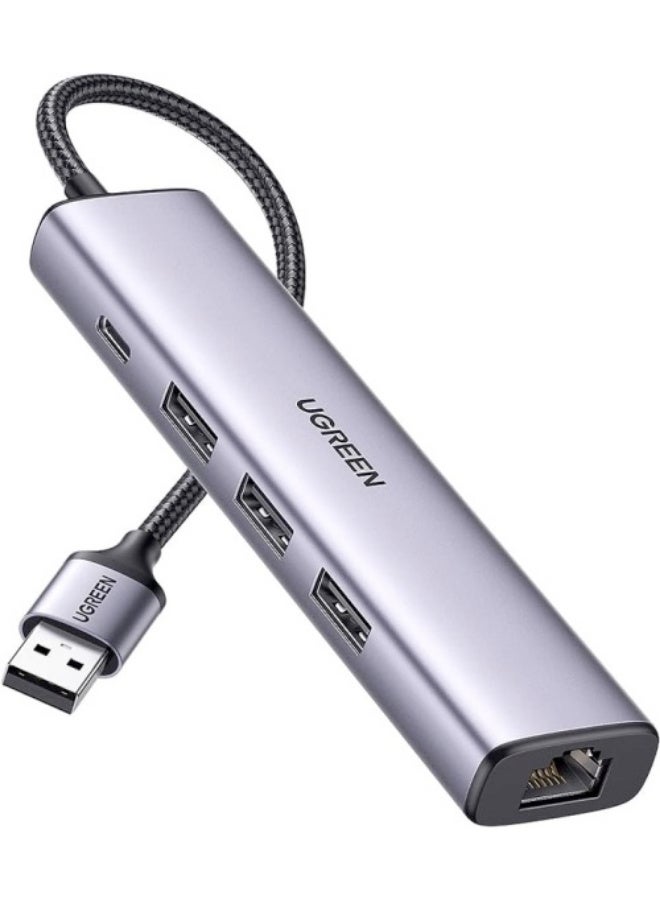 هاب UGREEN USB3.0 To 3×USB3.0 +RJ45 (1000M) Ethernet Adapter Type-C Power Supply 60554-CM475