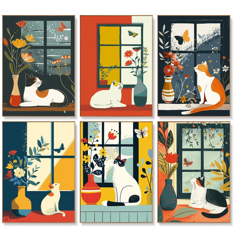 Offito 6 Pack Paint by Numbers Kit for Adults Beginners 10x14 Inch Cat Adult Paint by Number Kits on Canvas Cat DIY Acrylic Oil Number Painting Kits for Adults Perfect for Gift Home Wall Decor - Image 2