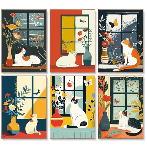 Offito 6 Pack Paint by Numbers Kit for Adults Beginners 10x14 Inch Cat Adult Paint by Number Kits on Canvas Cat DIY Acrylic Oil Number Painting Kits for Adults Perfect for Gift Home Wall Decor - Image 1