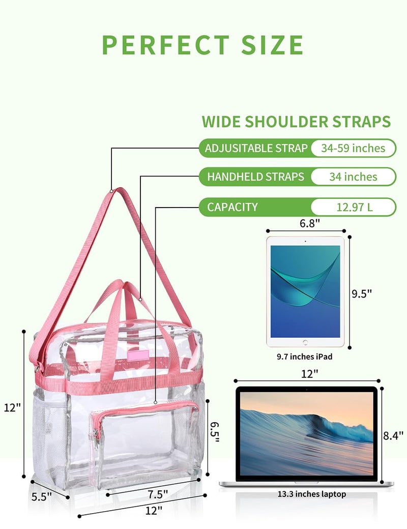 Bagenius Clear Tote Bag Stadium Approved, 12x6x12 Game Day Clear Satchel Bag with Shoulder Strap for Concert Work and Sports, Pink - Image 3