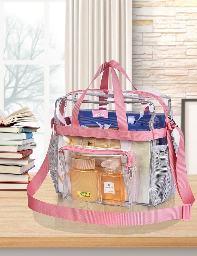 Bagenius Clear Tote Bag Stadium Approved, 12x6x12 Game Day Clear Satchel Bag with Shoulder Strap for Concert Work and Sports, Pink - Image 2