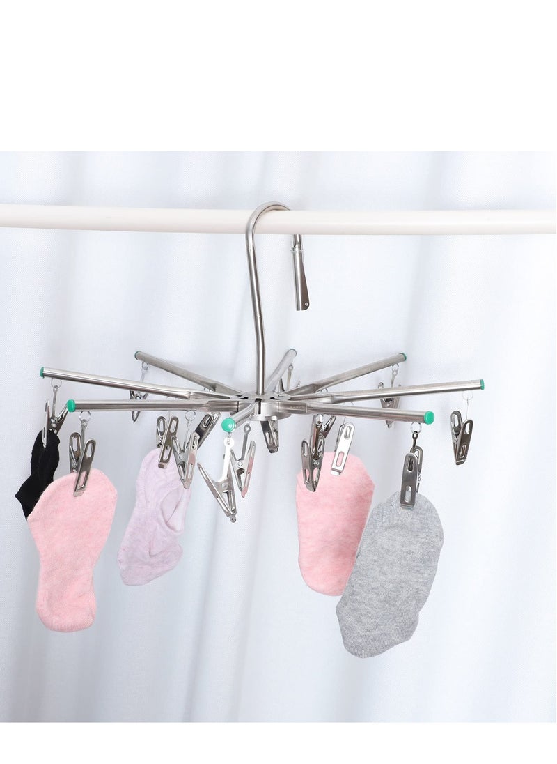 Generic - Stainless Steel Sock Dryer with 16 Pegs and Swivel Hook - Rustproof Clothes Drying Hanger for Underwear, Socks, Bras, Baby Clothes, and Gloves - Windproof Design - Image 1