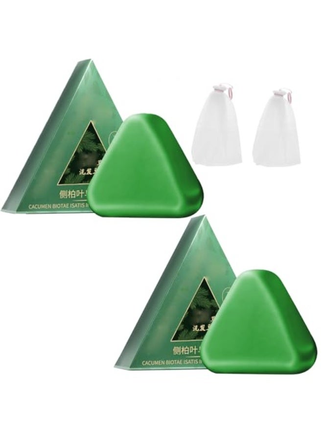 طبيعة Triangle Shampoo Bar,  Seven Green Soap Shampoo, Plant-Based Solid Shampoos Bar, Herbal Hair Care, Gentle Cleansing  Nourishing Care for Healthy-Looking Hair (2pcs) - Image 1