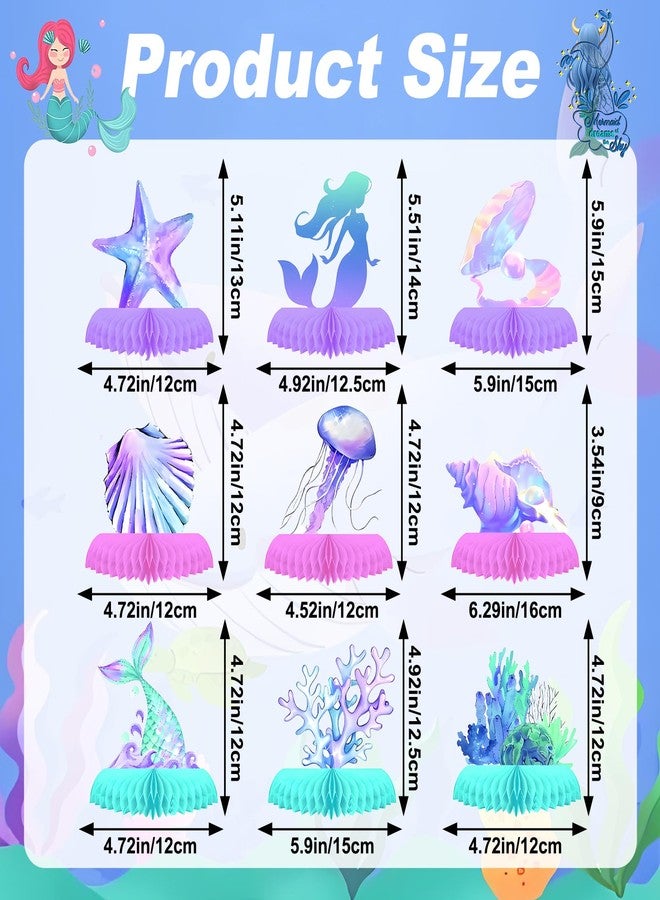 Oiuyamn 9 PCS Mermaid Theme Party Decorations, Ocean Mermaids Centerpieces for Tables Honeycomb Centerpiece, 3D Sea Party Supplies for Birthday Decor - Image 2
