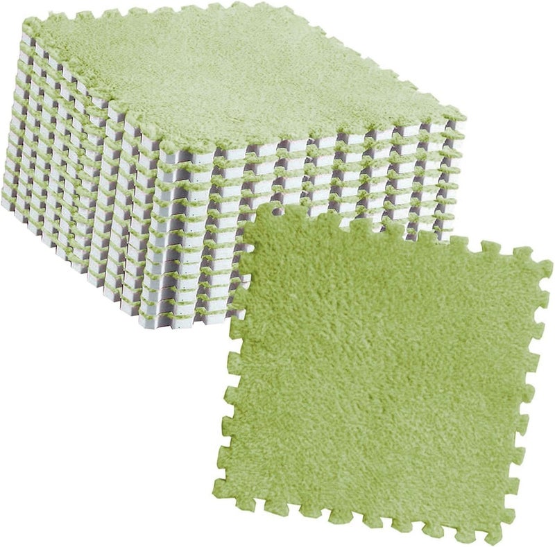سجاد ألغاز ناعم من الفرو | بلاط رغوي متشابك مضاد للانزلاق لغرفة اللعب والحضانة وغرفة الأطفال (أخضر فلورسنت) - Image 1