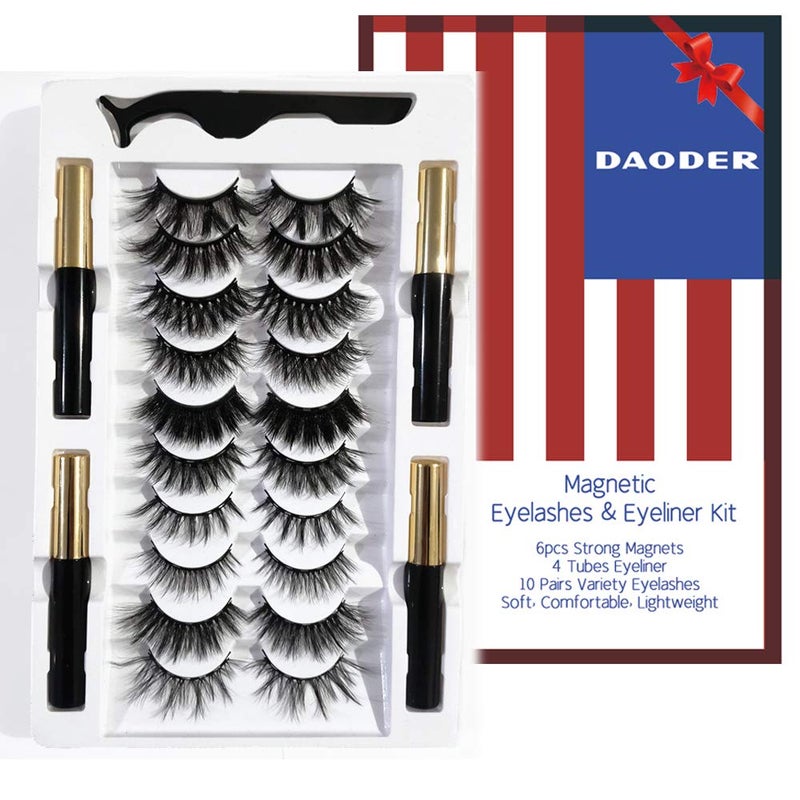 DAODER Magnetic Eyelashes with Eyeliner Kit 15pcs Set, 6 Magnets Lashes with Applicator 10 Pairs Variety Wispy Magnetic Lashes D Curl Look Like Extensions, No Glue, Reusable - Image 1