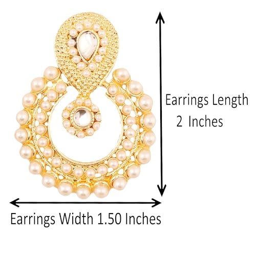 Touchstone Indian Bollywood Chandbali Moon Kundan Polki Look Faux Pearls And Faux Blue Sapphire Rhinestones Long Bridal Designer Jewelry Chandelier Earrings For Women In Gold Tone - Image 3