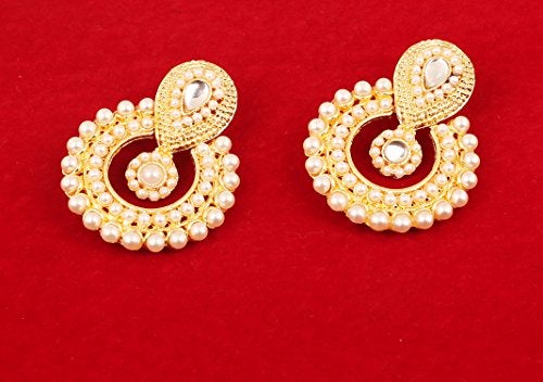 Touchstone Indian Bollywood Chandbali Moon Kundan Polki Look Faux Pearls And Faux Blue Sapphire Rhinestones Long Bridal Designer Jewelry Chandelier Earrings For Women In Gold Tone - Image 2
