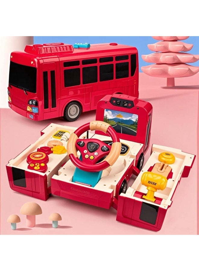 School Bus Toy with Sound and Light Simulation Steering Wheel Gear Toy Musical School Bus Toy for Toddler, Educational Bus Driving Toy Multifunction Preschool Gift Children Boy Girl Toy  - Image 4