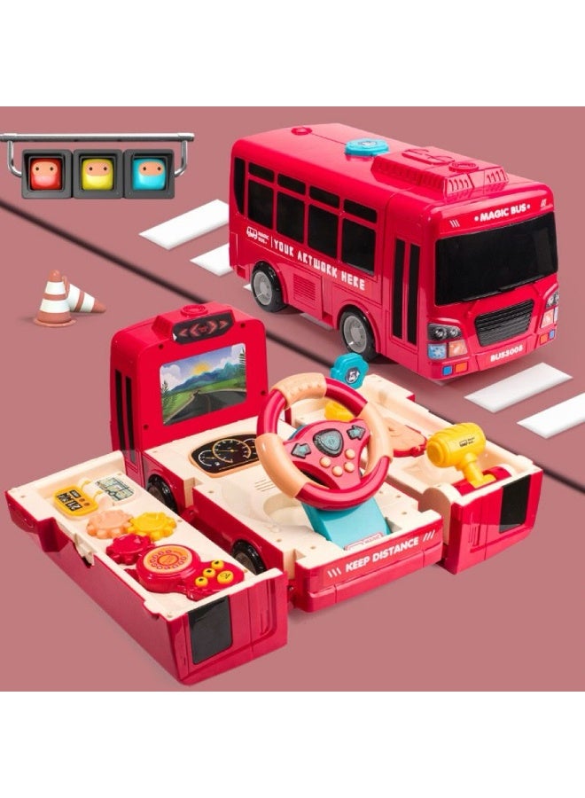 School Bus Toy with Sound and Light Simulation Steering Wheel Gear Toy Musical School Bus Toy for Toddler, Educational Bus Driving Toy Multifunction Preschool Gift Children Boy Girl Toy  - Image 3