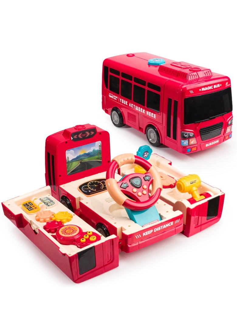 School Bus Toy with Sound and Light Simulation Steering Wheel Gear Toy Musical School Bus Toy for Toddler, Educational Bus Driving Toy Multifunction Preschool Gift Children Boy Girl Toy  - Image 1