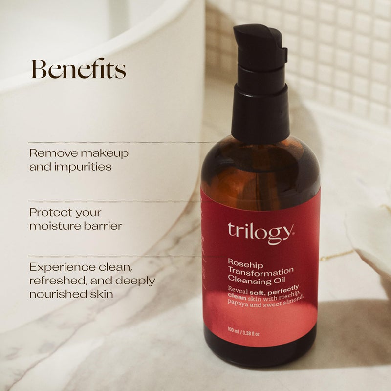 Trilogy Rosehip Transformation Cleansing Oil, Makeup Remover & Cleanser With Papaya & Sweet Almond, 3.38 fl oz - Image 3