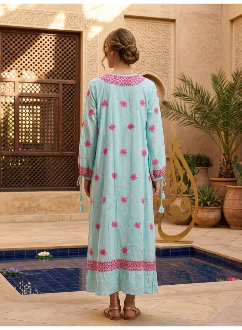 Alaya Embroidered Chikankari Modal Kaftan Hot Pink-AL3605