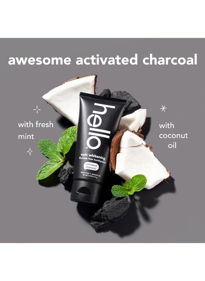 Hello hello Epic Whitening Charcoal Fluoride Free Toothpaste Activated Charcoal Toothpaste with Coconut Oil Whitens Teeth Naturally SLS Free Fresh Mint 40 Oz Tube  - Image 4